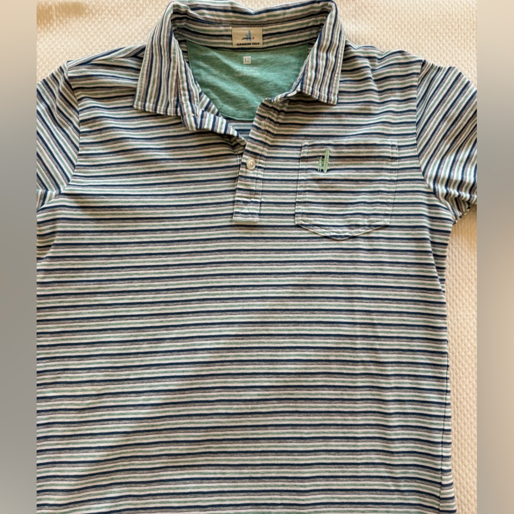 johnnie-O Blue, White, and Green Striped Polo